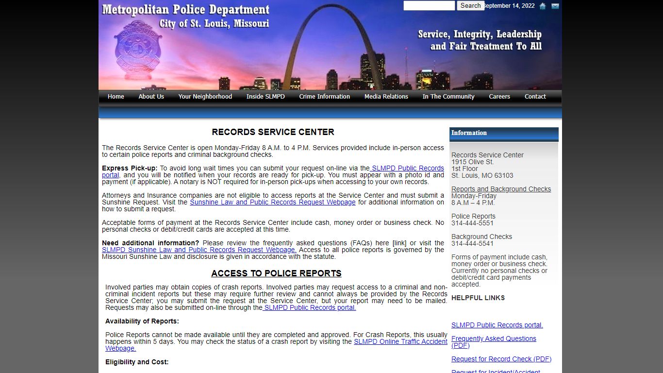 Records Service Center - St. Louis Metropolitan Police Department
